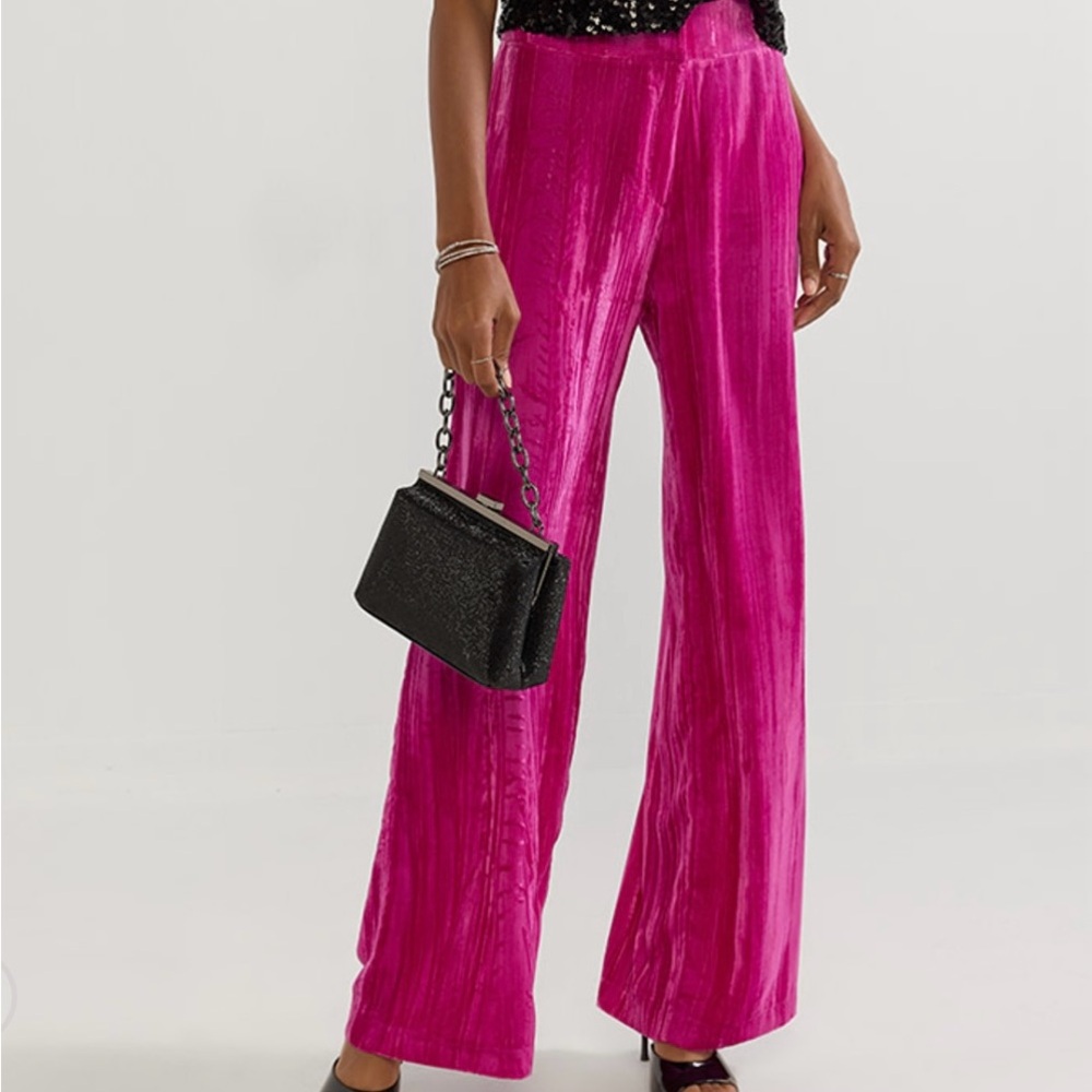 Francesca’s Magenta Pink Textured High Rise Trouser Pants Sz L NWT - Picture 10 of 12